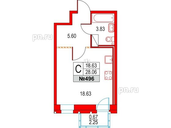 Квартира в ЖК Приморский квартал, студия, 28.06 м², 3 этаж