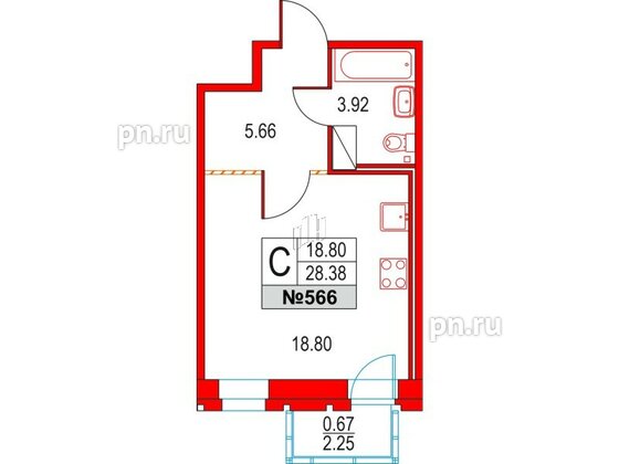 Квартира в ЖК Приморский квартал, студия, 28.38 м², 13 этаж