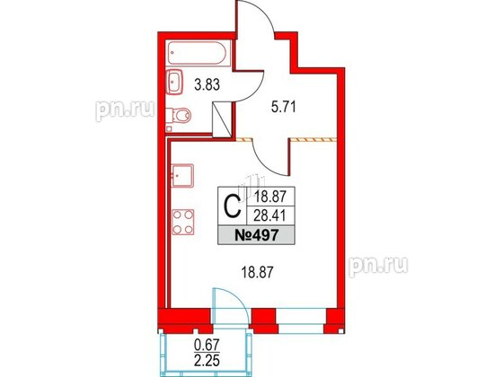 Квартира в ЖК Приморский квартал, студия, 28.41 м², 3 этаж