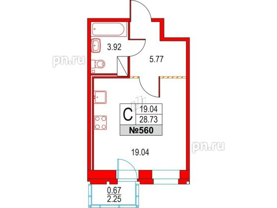 Квартира в ЖК Приморский квартал, студия, 28.73 м², 12 этаж