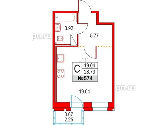 Квартира в ЖК Приморский квартал, студия, 28.73 м², 14 этаж