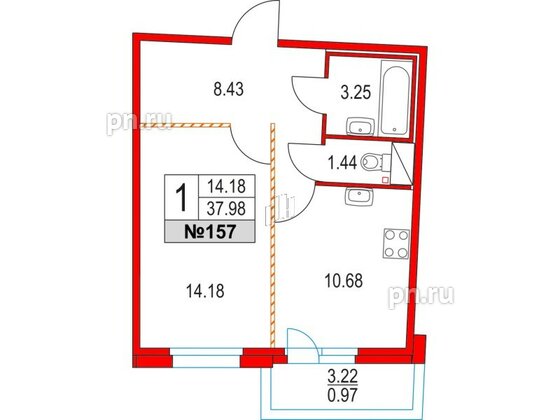 Квартира в ЖК Приморский квартал, 1 комнатная, 37.98 м², 12 этаж