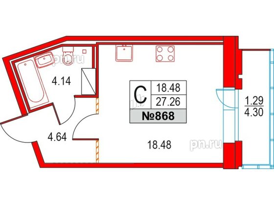 Квартира в ЖК Приморский квартал, студия, 27.26 м², 16 этаж