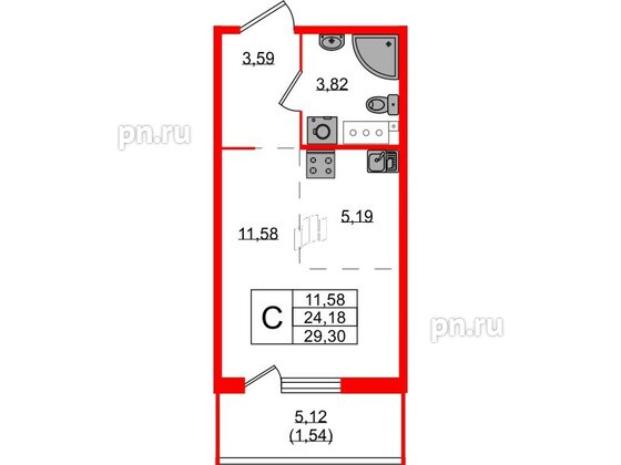 Квартира в ЖК Simple, студия, 29.3 м², 2 этаж