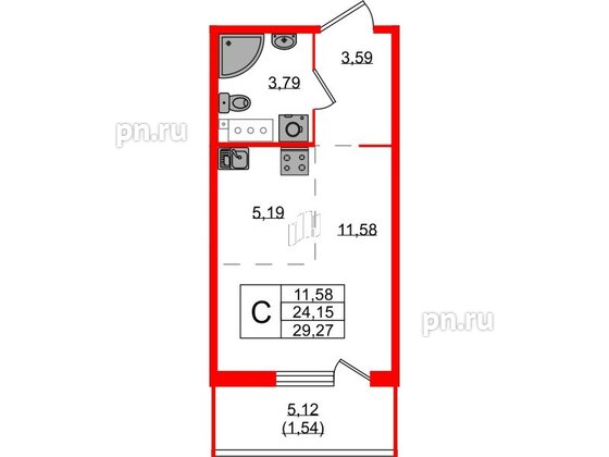 Квартира в ЖК Simple, студия, 29.27 м², 3 этаж