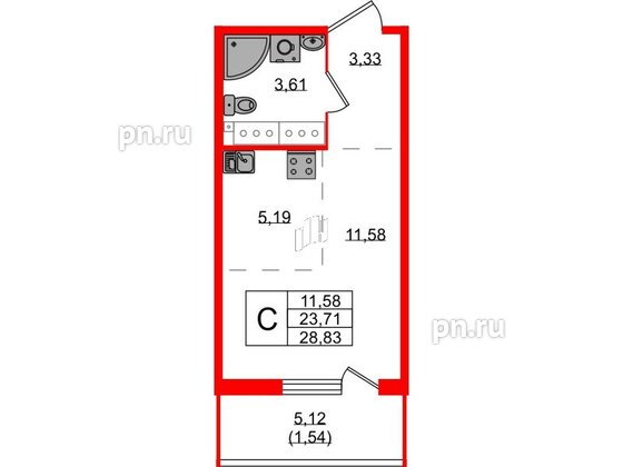 Квартира в ЖК Simple, студия, 28.83 м², 17 этаж