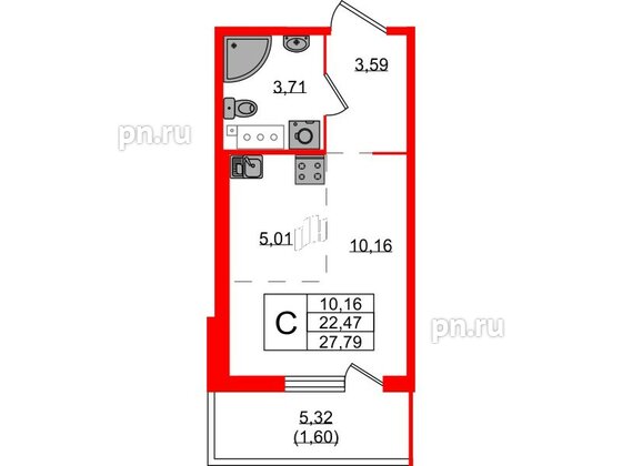 Квартира в ЖК Simple, студия, 27.79 м², 5 этаж