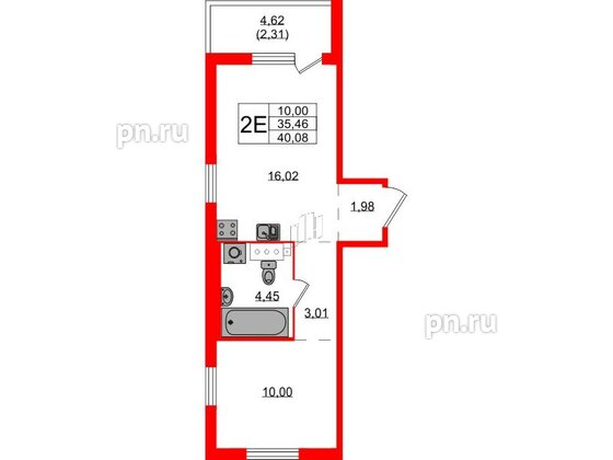 Квартира в ЖК Simple, 1 комнатная, 40.08 м², 3 этаж