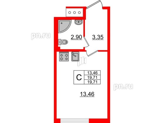 Квартира в ЖК Морская набережная 2, студия, 19.4 м², 17 этаж