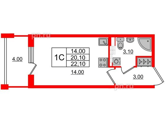 Квартира в ЖК Univer City, студия, 20.1 м², 4 этаж