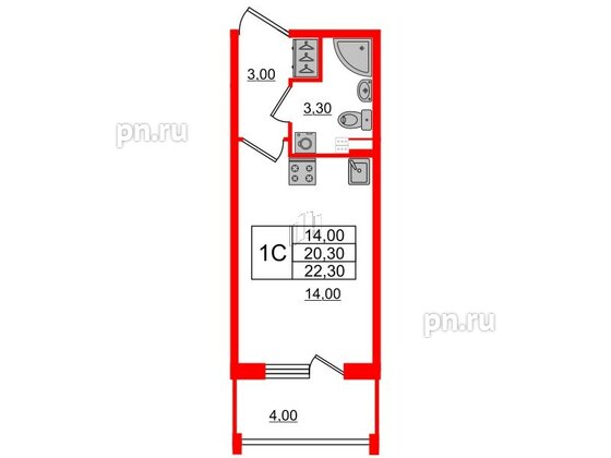 Квартира в ЖК Univer City, студия, 20.3 м², 2 этаж
