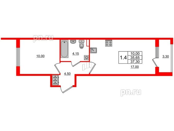 Квартира в ЖК Univer City, 1 комнатная, 35.8 м², 1 этаж