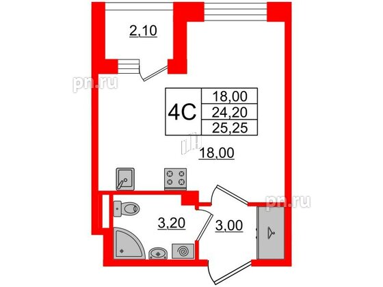 Квартира в ЖК Univer City, студия, 24.4 м², 2 этаж