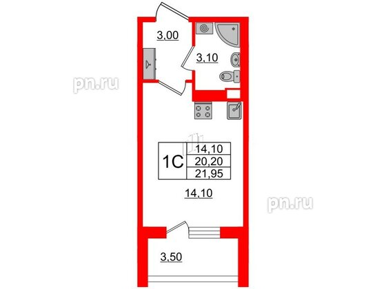 Квартира в ЖК Univer City, студия, 19.8 м², 4 этаж