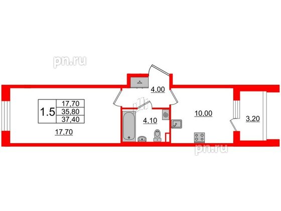 Квартира в ЖК Univer City, 1 комнатная, 35.6 м², 1 этаж