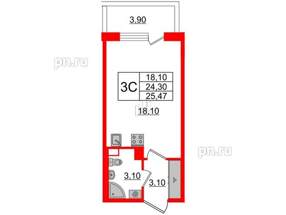 Квартира в ЖК Univer City, студия, 24.5 м², 4 этаж