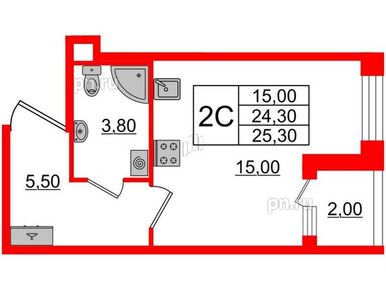 Квартира в ЖК Univer City, студия, 24.4 м², 3 этаж