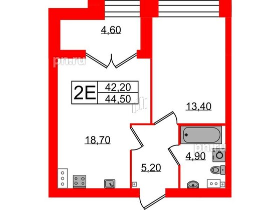 Квартира в ЖК Наука, 1 комнатная, 44.5 м², 12 этаж