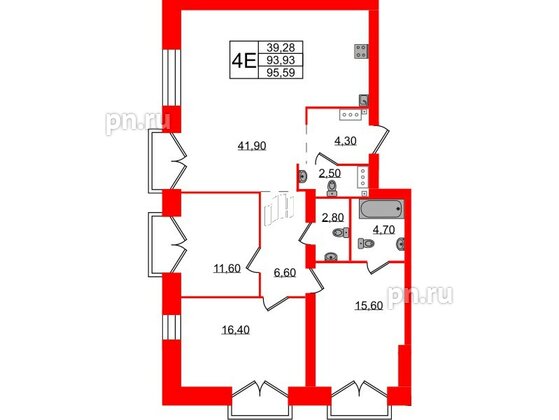 Квартира в ЖК Наука, 3 комнатная, 106.4 м², 13 этаж