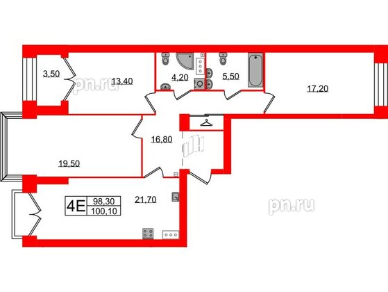 Квартира в ЖК Наука, 3 комнатная, 100.1 м², 11 этаж