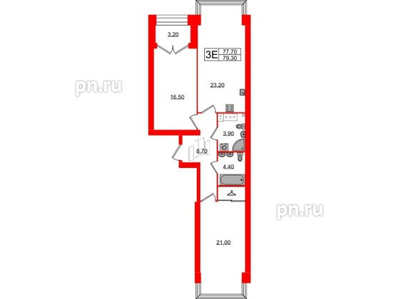 Квартира в ЖК Наука, 2 комнатная, 79.3 м², 11 этаж