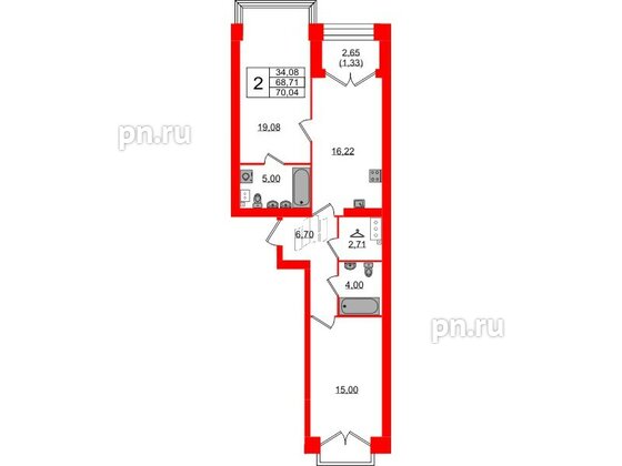 Квартира в ЖК Наука, 2 комнатная, 70.04 м², 10 этаж