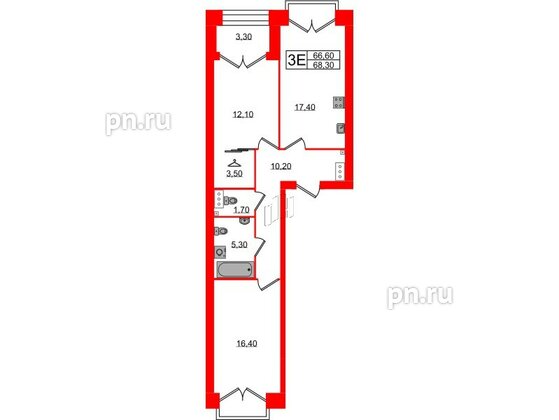 Квартира в ЖК Наука, 2 комнатная, 68.3 м², 11 этаж