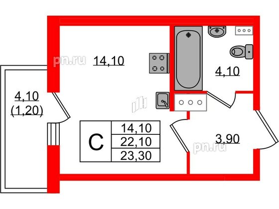 Квартира в ЖК Монография, студия, 23.3 м², 6 этаж