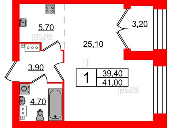 Квартира в ЖК Наука, 1 комнатная, 41 м², 12 этаж