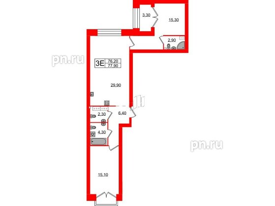 Квартира в ЖК Наука, 2 комнатная, 77.9 м², 8 этаж