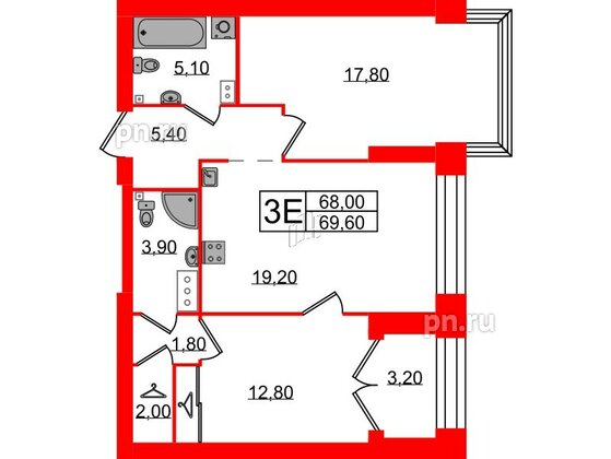 Квартира в ЖК Наука, 2 комнатная, 69.6 м², 10 этаж