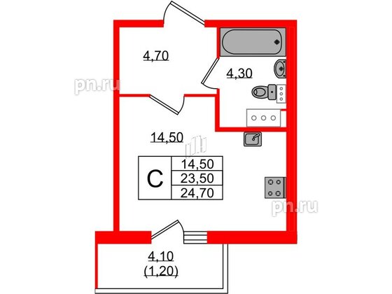 Квартира в ЖК Монография, студия, 24.7 м², 10 этаж