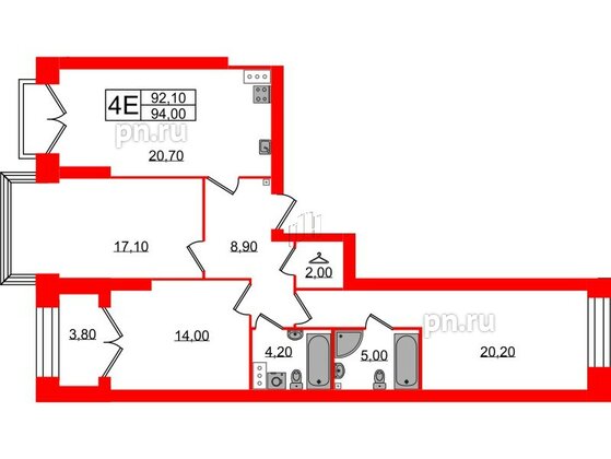 Квартира в ЖК Наука, 3 комнатная, 94 м², 11 этаж