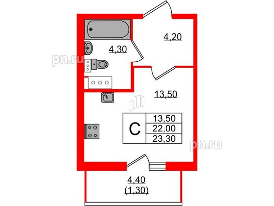 Квартира в ЖК Монография, студия, 23.2 м², 8 этаж