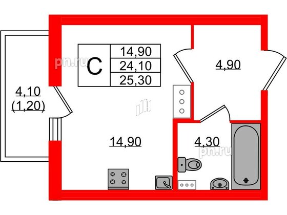 Квартира в ЖК «Монография», студия, 25.3 м², 12 этаж