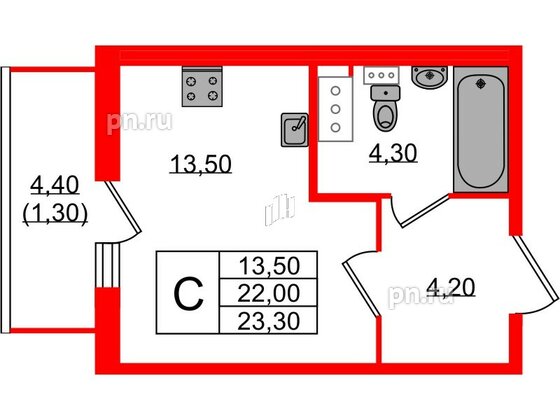 Квартира в ЖК Монография, студия, 23.2 м², 11 этаж