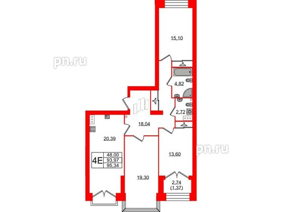 Квартира в ЖК Наука, 3 комнатная, 95.34 м², 9 этаж