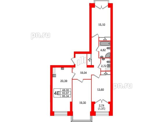 Квартира в ЖК Наука, 3 комнатная, 95.34 м², 12 этаж