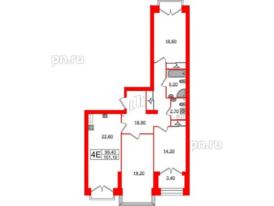 Квартира в ЖК Наука, 3 комнатная, 101.1 м², 13 этаж