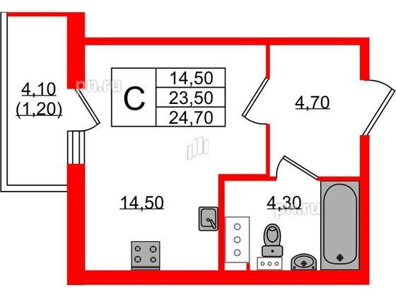 Квартира в ЖК Монография, студия, 24.9 м², 7 этаж