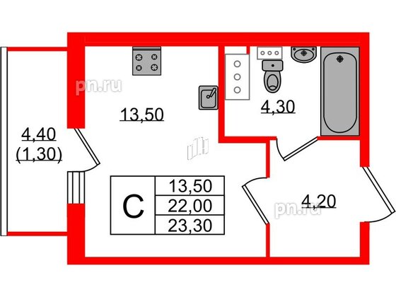 Квартира в ЖК Монография, студия, 23.3 м², 11 этаж