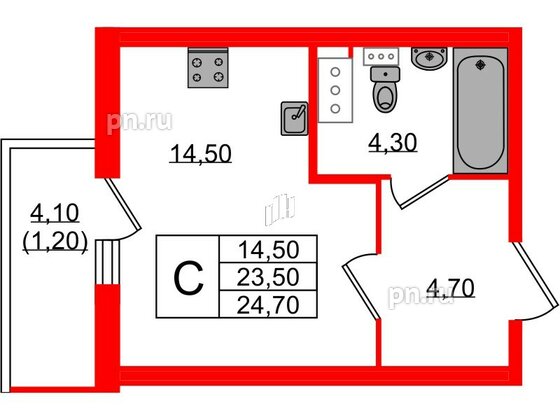 Квартира в ЖК Монография, студия, 24.7 м², 11 этаж