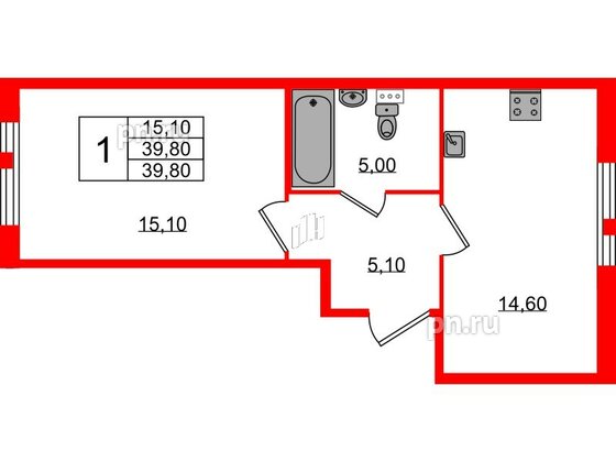 Квартира в ЖК Монография, 1 комнатная, 39.7 м², 2 этаж