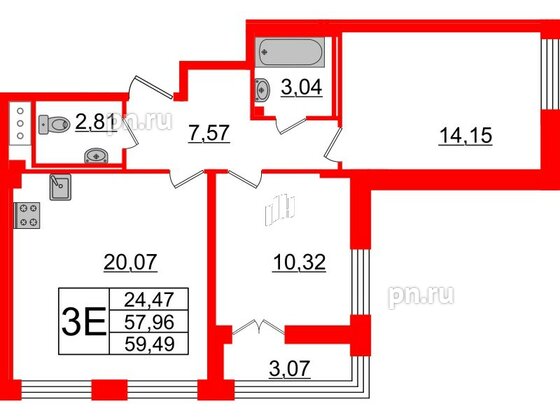 Квартира в ЖК Морская набережная.SeaView 2, 2 комнатная, 59.49 м², 17 этаж