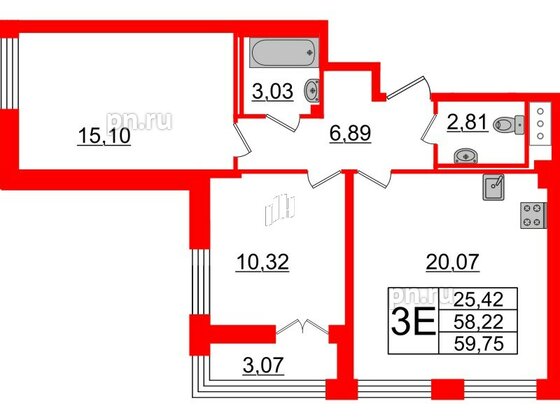 Квартира в ЖК Морская набережная.SeaView 2, 2 комнатная, 59.75 м², 17 этаж