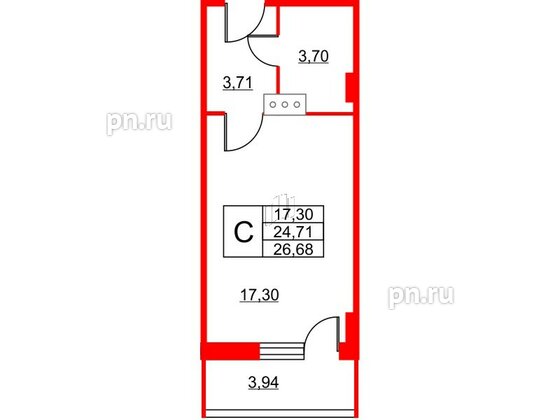 Апартаменты в ЖК Wings, студия, 26.9 м², 2 этаж