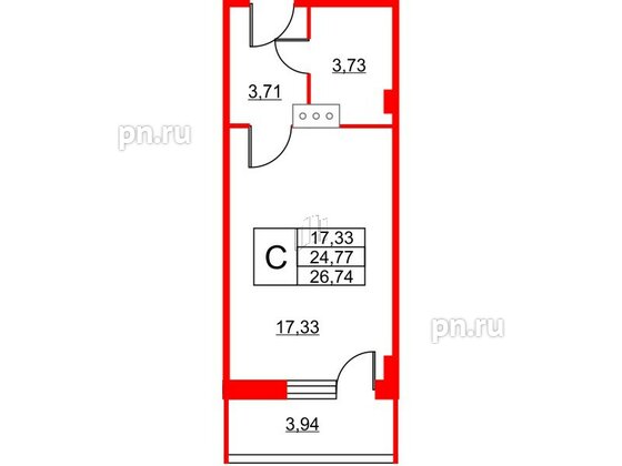 Апартаменты в ЖК Wings, студия, 27.6 м², 9 этаж
