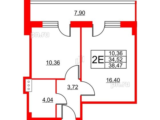 Апартаменты в ЖК Wings, 1 комнатные, 41.1 м², 10 этаж