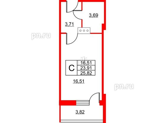 Апартаменты в ЖК Wings, студия, 26.5 м², 13 этаж