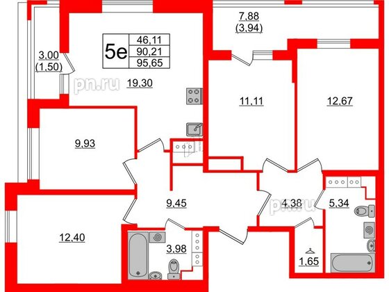 Квартира в ЖК Cube, 4 комнатная, 95.65 м², 13 этаж